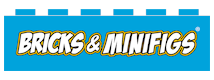 Bricks & Minifigs logo featuring bold lettering for a LEGO resale and minifigure store